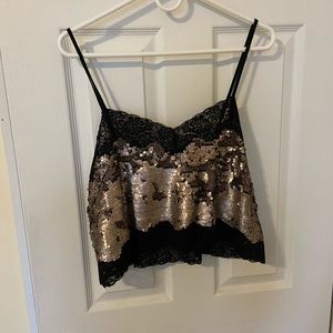 Express Black and gold flashy tank top